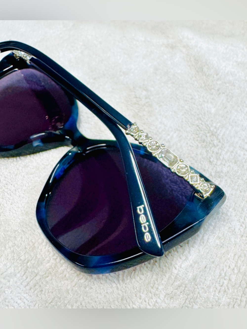Bebe Blue Tortoise sunglasses / Crystal embellished temples. NWOT, never worn.